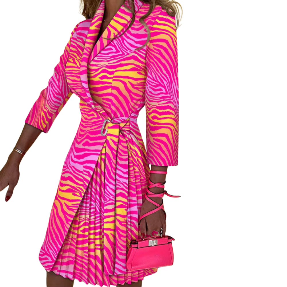 Autumn V-Neck Cinched Waist Printed Dress