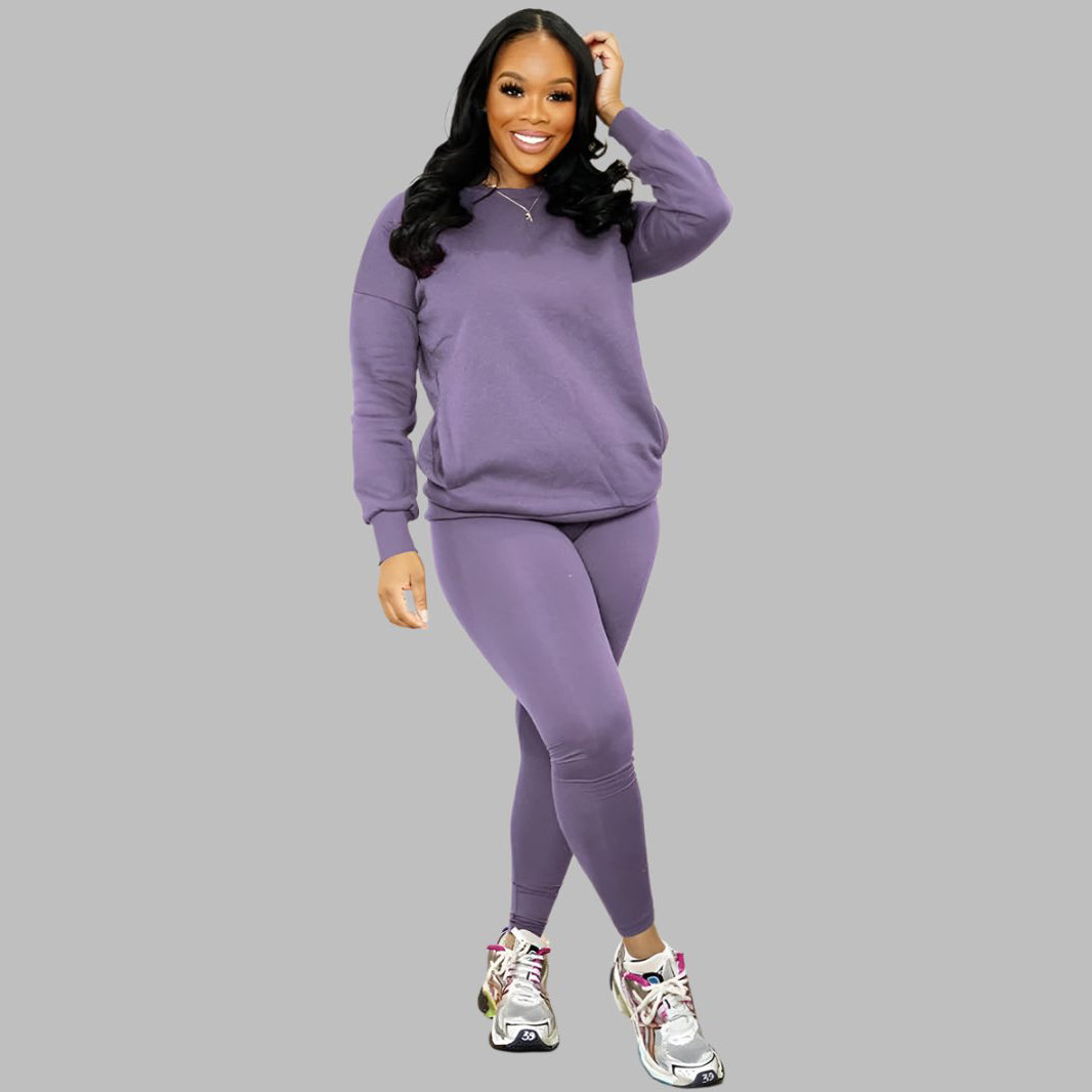 Drop Shoulder Sweatshirt & Elastic Waist Pants Set
