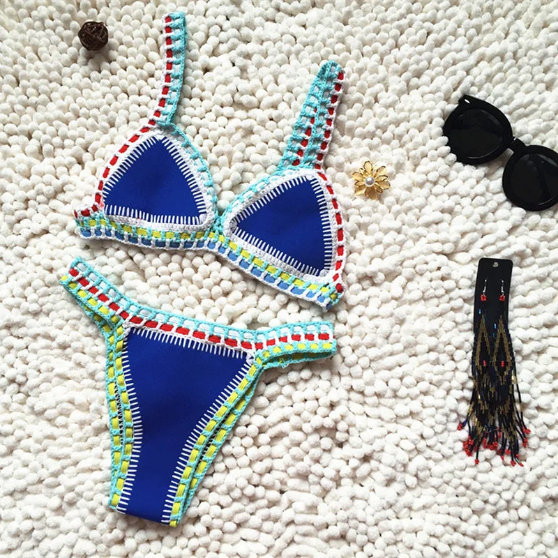 Micro Bikini 2026 Women Handmade Crochet Knit Swimwear Beach Push up Bra Patchwork Bathing Suit Swimsuit Biquini Thong Bikini