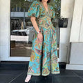 Lantern Sleeve V Neck Maxi Dress