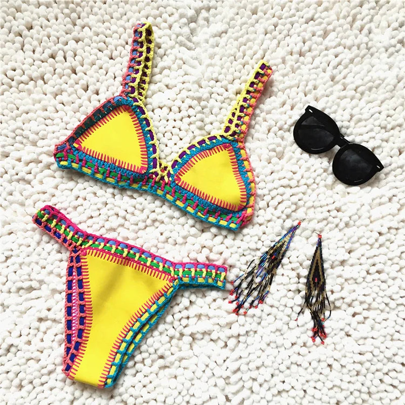 Micro Bikini 2026 Women Handmade Crochet Knit Swimwear Beach Push up Bra Patchwork Bathing Suit Swimsuit Biquini Thong Bikini
