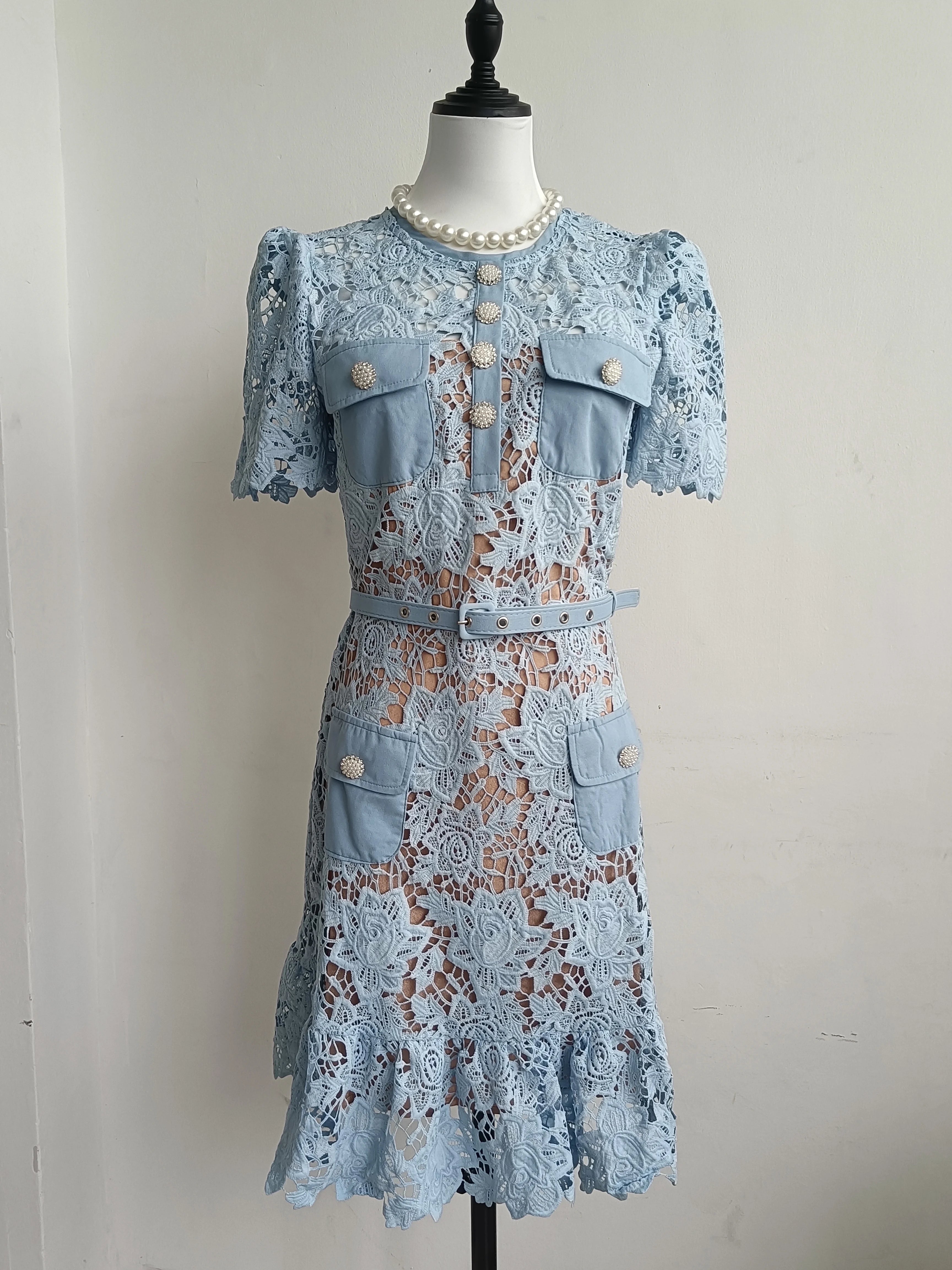 Summer Lace Dress for Women with Floral Embroidery